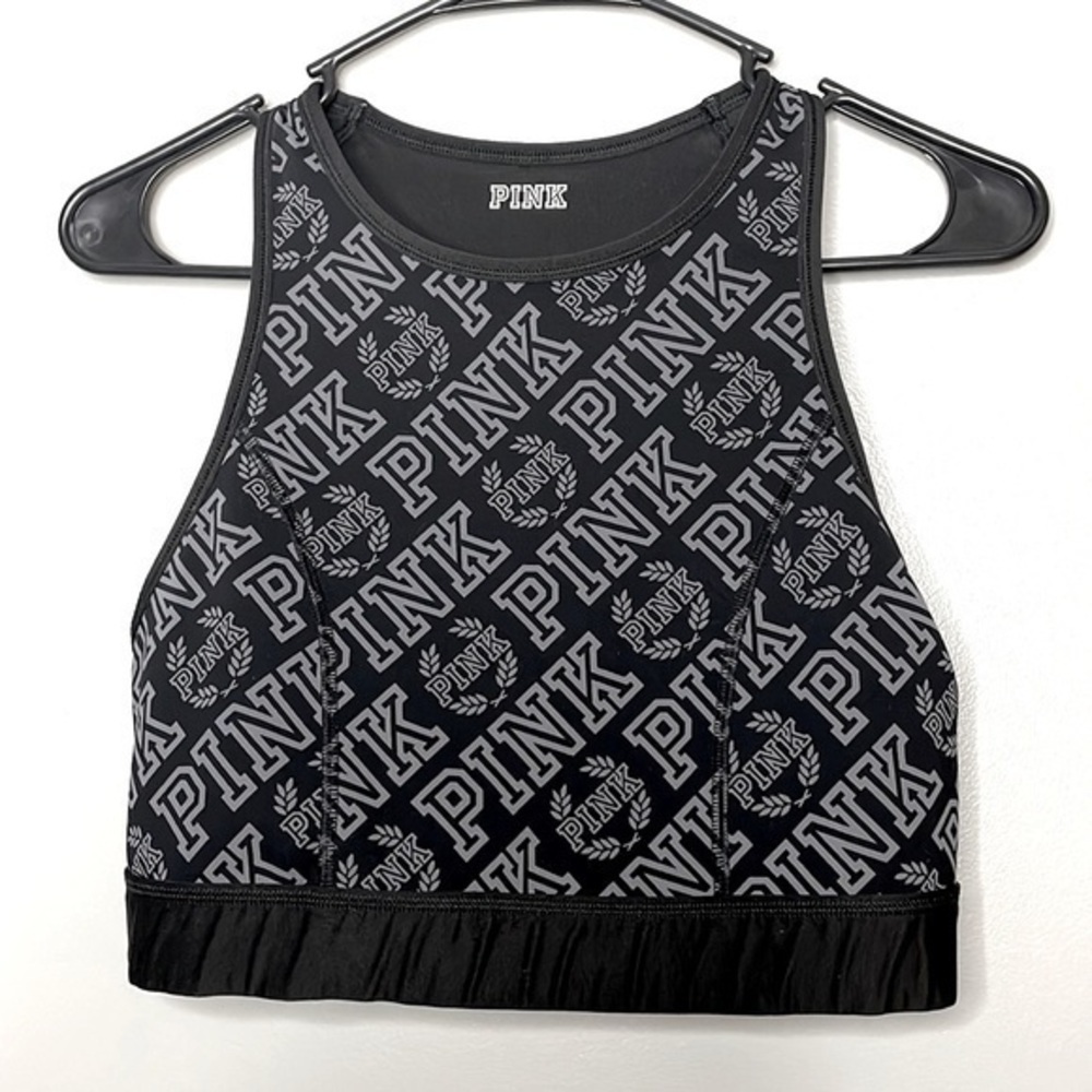 PINK VICTORIAS SECRET | PINK REVERSIBLE WOMENS BLACK HALTER TANK SPORTS BRA TOP